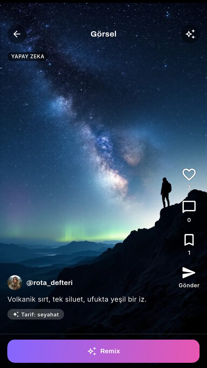 A single AI image post with a full-width Remix button